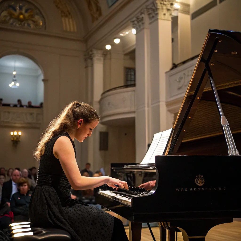 Emily Thompson performing at a piano recital