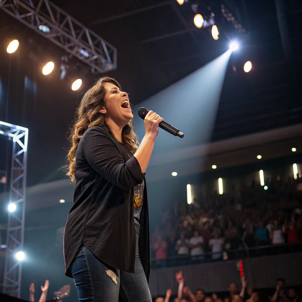 Sarah King singing at a live concert